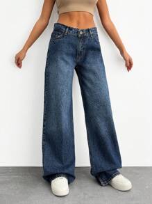 EURMUSE VINTAGE WASH LOW WAIST WIDE LEG JEAN - Dark Wash - View 1