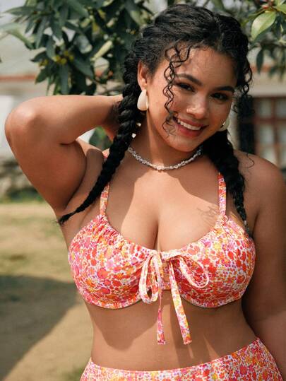 Swim Mod 大码女式碎花衬垫比基尼上衣