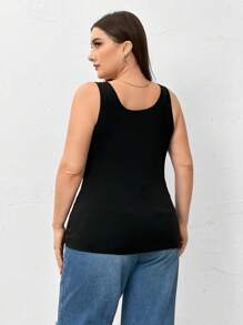 SHEIN Essnce Plus-Size Camisole Drinking Tank Top, Women's Black Top, 2 Pieces, Base Top,Hollowed Costumes Sexy Women Outfits Going Out Tops,Two Pieces Fall Outfits Fall Clothes Curve,Women Sweater Vest