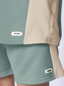 SUMWON Youth Two-Piece Athletic Set Color Block Short Sleeve T-Shirt And Shorts Sporty Streetwear Summer Casual Wear - Teal Blue - View 6