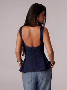 Avantive 春夏女士浪漫/舞会/正式/生日/90 年代/商务休闲/优雅/西部装/外出/时尚/休闲/Y2K/俱乐部/办公室/鸡尾酒会/复古/狂欢/有趣/优雅/老钱/街头服饰/度假/乡村音乐会/工作/端庄/春假/单身派对/音乐会/坏人/基本款/毕业牛仔露背上衣 - 藍色 - 查看 6