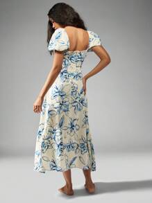 MISSGUIDED Hoa hầu gái Áo nịt ngực Midi Váy phồng tay áo Mùa hè Khách dự đám cưới xẻ tà Người yêu Đường viền cổ áo Sân vườn Bữa tiệc trà Mùa xuân - Xanh và trắng - Xem 2