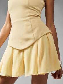 MISSGUIDED 无肩带迷你连衣裙，绉纱雪纺A字裙摆，适合派对、正式场合、婚礼、夏季特殊场合，优雅多层裙摆，派对礼服 - 黃色 - 查看 6