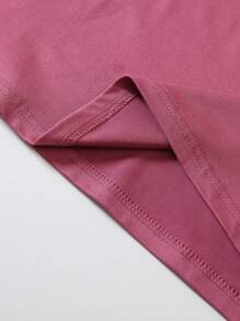 SHEIN LUNE Plus Size Pattern Bird Leaf Totem Printed Pattern Hooded T-Shirt For Women, Forest Nature Enthusiasts - Red Violet - View 4