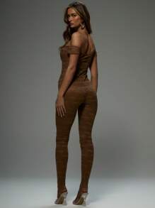 MUSERA Bardot Sleeve 'Musera' Patterned Lace Fitted Unitard Sock Sexy Ibiza Fits Spring Summer Vacation Beach Elegant Sexy Club Spring Summer Vacation Elegant