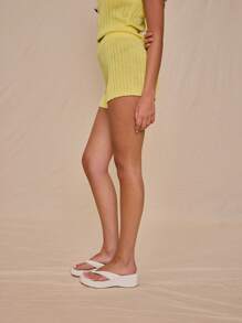 MUSERA Low Rise Floaty Fit Rib Knit Mini Shorts Only Spring Summer Vacation Cute Elegant Sweet Escape Beach Club - Yellow - View 3