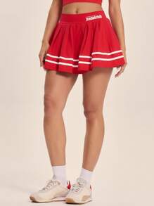 Musera Sport 高腰撞色标志开衩运动裙，适合板网球、壁球、泡菜球、健身房健身 - 紅色 - 查看 2