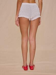 MUSERA Low Rise Ruched Fitted Micro Mini Shorts Hot Pants Summer Vacation Cute Elegant Beach Sweet Escape - White - View 4
