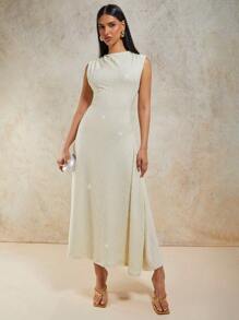 COSMINA Women Sleeveless Solid Color Long Dress, Fashionable For Summer - Blue - View 5