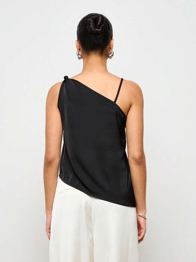 Asymmetric One Shoulder Satin Tank Cami Top