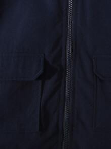 SHEIN 男小童卡通圖案3D耳朵設計連帽加絨內裏外套 - 寶藍色 - 查看 7