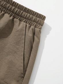 Manfinity Homme Men's Casual Solid Color Drawstring Waist Cargo Shorts, Summer Men Cargo Shorts Shorts For Men - Coffee Brown - View 7