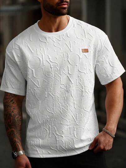 Manfinity CasualCool Plus size-tröja med texturerat konstläder för män, fashionabel för sommaren t-shirts Herrkläder Herr T-shirts Herrkläder Herr T-shirts Kläder för män T-shirts för män Co Ords