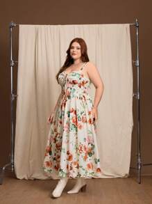 SHEIN MOD 大码复古宫廷风印花长裙，优雅女士夏装 - 彩色 - 查看 3