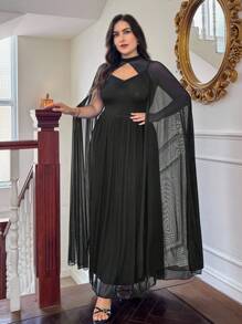 SHEIN Privé Abito avvolgente casual ed elegante per donne taglia forte, abito in chiffon con spallina, morbido, con arricciature e ampio, adatto per vacanze, feste e appuntamenti, idoneo per primavera/estate