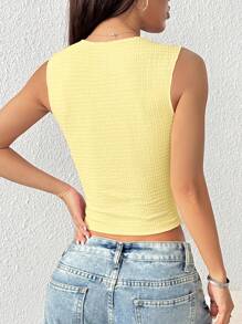 SHEIN EZwear 女士纯色单排扣圆领修身休闲背心 - 黃色 - 查看 2