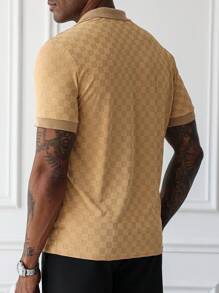 Manfinity Homme Manfinity Men's Casual Commute Jacquard Knit Short Sleeve Polo Shirt, Jacquard Fabric, Polos For Men, Polo Shirts For Men Collar, Men Clothes Men Polo Shirts