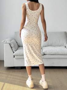 SHEIN Unity Vestido largo de mujer con escote cuadrado, abertura lateral y delantero con botones - Multicolor - Ver 2