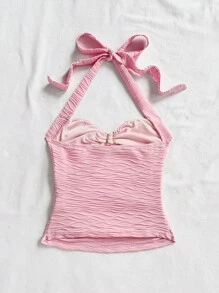 Soleia V 领花卉金属扣系带针织纹理修身女士度假吊带背心，适合音乐节、波西米亚风、度假、约会、下午茶