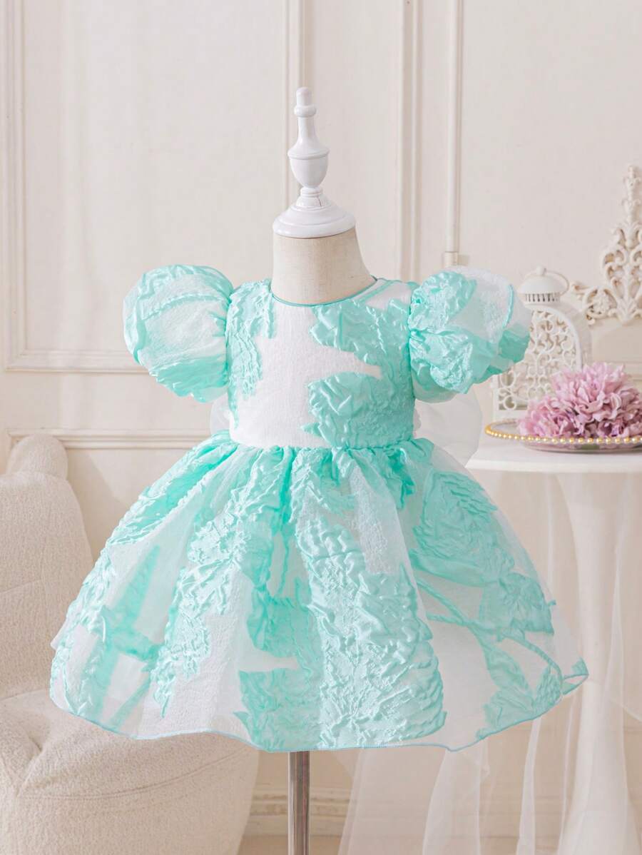 Glamorique Kids 婚礼宾客花童女童公主裙,蝴蝶结,蓝色大花朵,欧根纱提花面料,高贵典雅,优雅的提花连衣裙,适合中东、欧洲、美洲等地,华丽的派对礼服,舞台特殊场合表演 - 綠色 - 查看 1