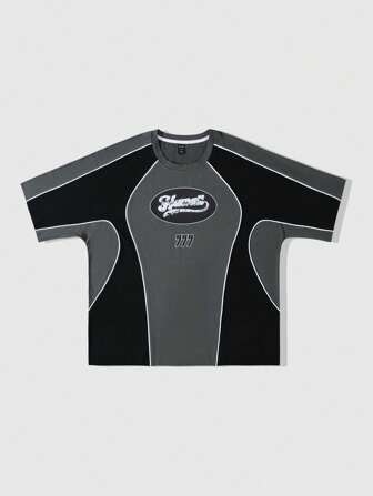 Camiseta casual de cuello redondo de manga corta con estampado de letras para hombre, de corte holgado y corto