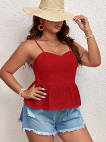 SHEIN VCAY Plus Size Women Tie Dye Embroidery Ruffle Hem Camisole