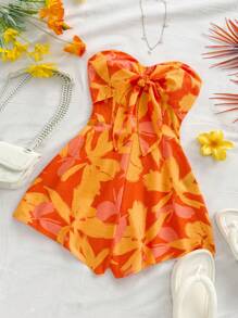 Soleia Women's Vacation Cruise Carnival Watercolor Silhouette Print Twist Front Backless Romper, Loose Fit With Cinched Waist, Suitable For Parties, Dates, Valentine's Day, Layering - Multicolor - View 6