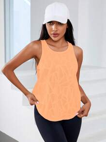 Easithlete 圆领全印花不对称下摆无袖运动背心 - 橘色 - 查看 3