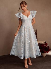 SHEIN Unity Váy xòe tay lỡ thêu sequin thanh lịch màu xanh nhạt cho nữ, dự tiệc, đi chơi, trang phục đi nghỉ - Màu xanh nhạt - Xem 7