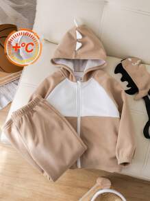 Bộ 3 món: Bộ trang phục dệt kim thoải mái hàng ngày cho bé trai, gồm áo nỉ rộng rãi nhiều màu, quần và túi đeo chéo hình khủng long, thích hợp đi học, đi chơi, mùa thu/đông, có lót giữ nhiệt, dày dặn - Nhiều màu - Xem 6