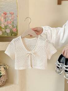 SHEIN LMoss Kids Young Girl Fitted Solid Color Knit Shirt - Apricot - View 1