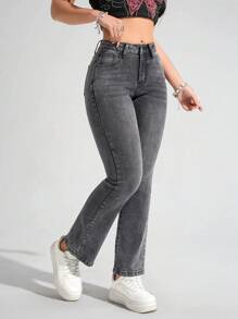 SHEIN PETITE Damen Weite Lässig Jeans mit Taschen, vielseitig