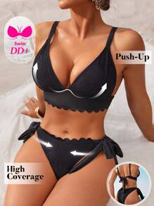 Swim DD+ Set di bikini da donna in tinta unita con laccetti, sexy, adatto all"estate e alla spiaggia