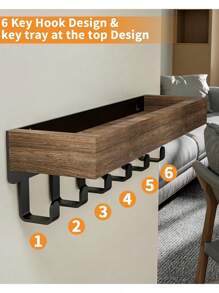 1 Set Wall Mounted Key Holder With Wood Tray And 6 Hooks, Key Racks, Key Hangers Home Decor Key Rack Mail Organizer For Hallway, Bedroom, Mudroom, Office(Christmas) Room Decor