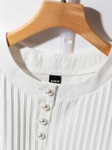 Franclia Women's Simple Round Neck Short Sleeve Blouse, Solid Color Office Shirt - White - View 3