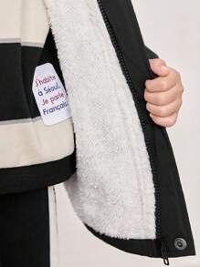 SHEIN 男小童字母圖案加絨內裏連帽外套