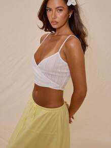 MUSERA Thin Strap Wrap Front Pointelle Cropped Cute Elegant Cami Top For Spring Summer Vacation Sweet Escape - White - View 2