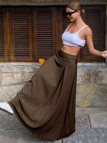 Livesso Casual Versatile Plain Color A-Line Pleated Women Long Skirt, Spring/Summer,Fall Clothes