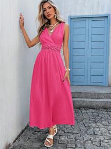 Vivid Eden Vestido de mujer elegante de unicolor con encaje y sin mangas