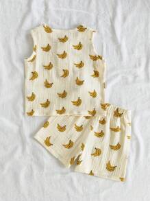 Vintaside Kids Baby Boy Banana Print Casual Tank Top And Shorts Set