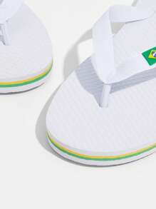 Grefit Color Block Print Flip Flop Sandals With White Sole, Suitable For Home & Outdoor Wear Beach Outfit - White - View 6