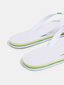 Grefit Color Block Print Flip Flop Sandals With White Sole, Suitable For Home & Outdoor Wear Beach Outfit - White - View 7