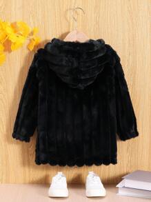 SHEIN Chàng trai trẻ Chi tiết Patched thư áo có mũ Lông cừu áo - màu đen - Xem 2