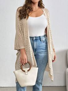 SHEIN Essnce Plus Size Women's Summer Casual Vacation Sun Protection Sweater Hollow Cardigan, Summer Women's Clothing, Cute Tops, Cardigan,Boho,Beach Women Outfits,Back To School Outfits,Teacher Clothes