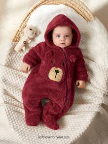 Cozy Pixies Newborn Baby Boys' Cartoon Bear Ear Hoodie Thick Long Sleeve Jumpsuit