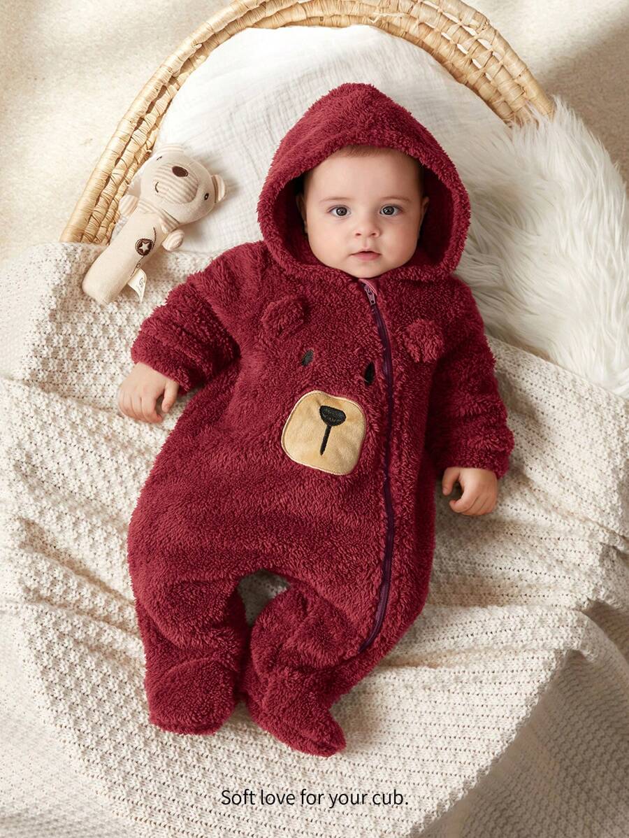 Cozy Pixies Newborn Baby Boys' Cartoon Bear Ear Hoodie Thick Long Sleeve Jumpsuit
