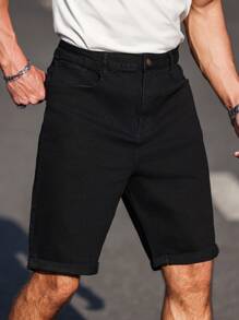 Manfinity Homme Pantalones cortos vaqueros casuales versátiles lisos para hombres de tallas grandes