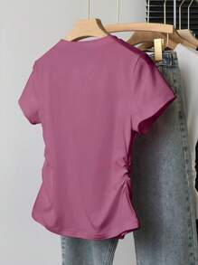 INAWLY Maglietta semplice e versatile da donna con ricamo a forma di cuore sulle maniche corte, adatta per l'estate