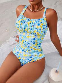 SHEIN 1 件女士碎花连体泳衣，适合度假和海滩 - 彩色 - 查看 1