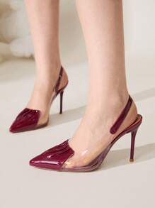 CUCCOO CHICEST 女士尖头透明 PVC 高跟凉鞋，优雅性感红色一脚蹬细高跟鞋，时尚舒适，适合办公室和日常穿着